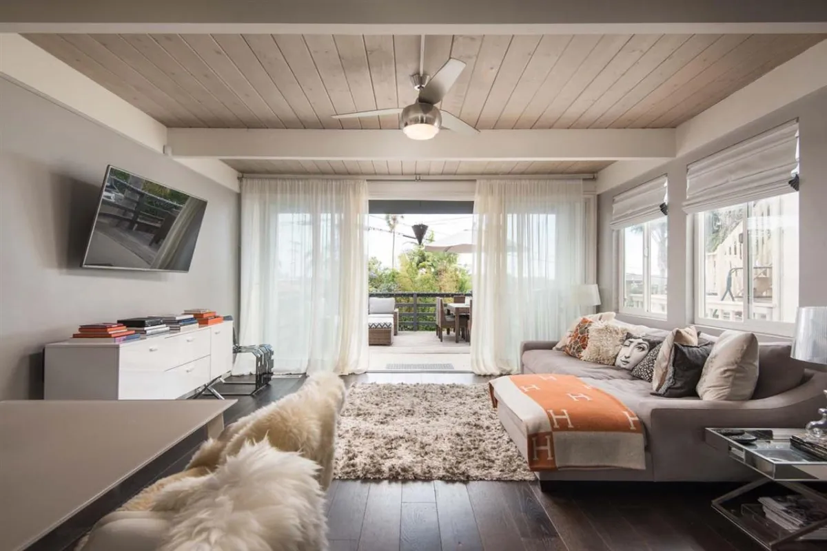Finished family room in a luxury San Diego home addition