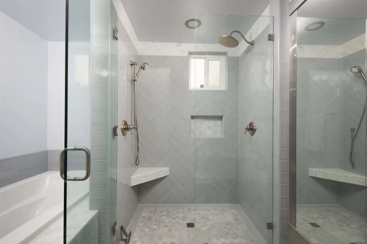 Walk-in glass shower built by KSH Construction