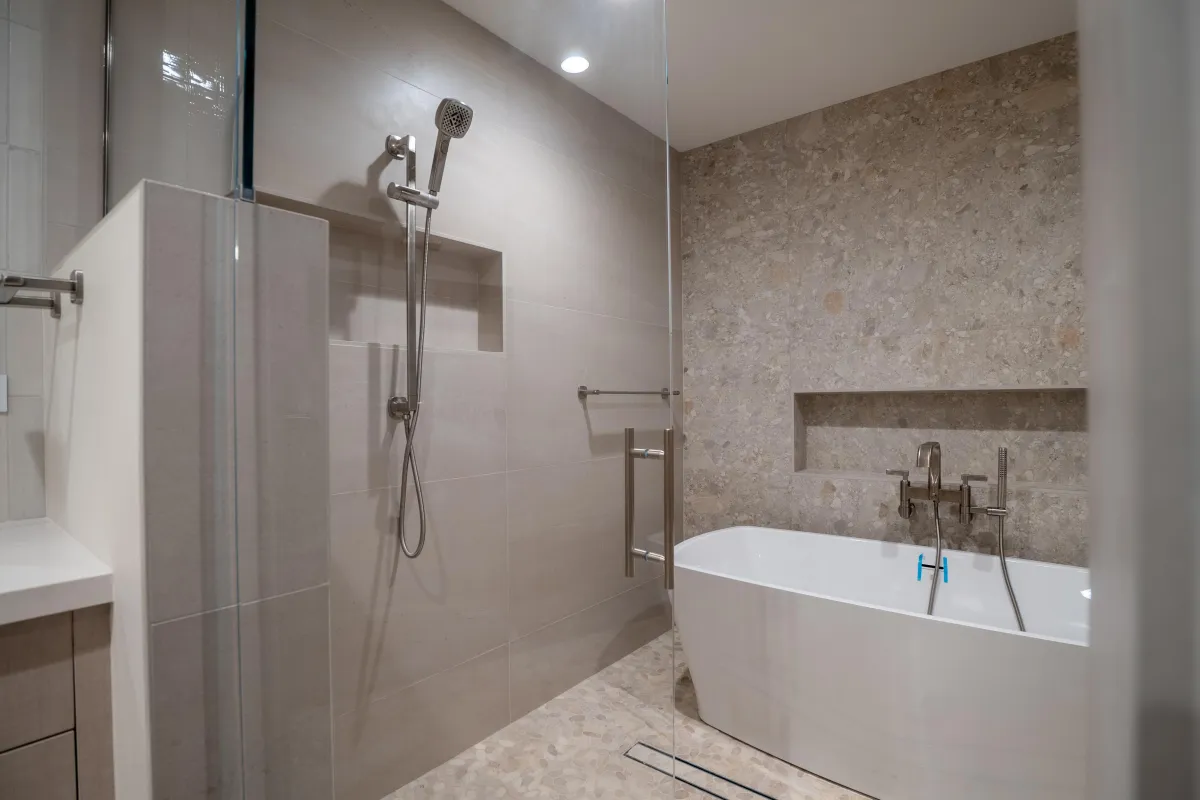 Freestanding tub and custom vanity in a KSH bathroom remodel